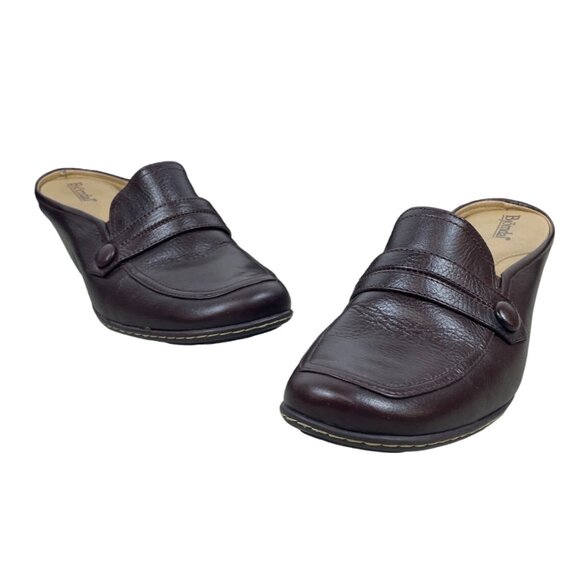 Björndal Women's Brown Leather Gena Backless Slip On Comfort Clog Shoes Sz 8.5M - Picture 1 of 8